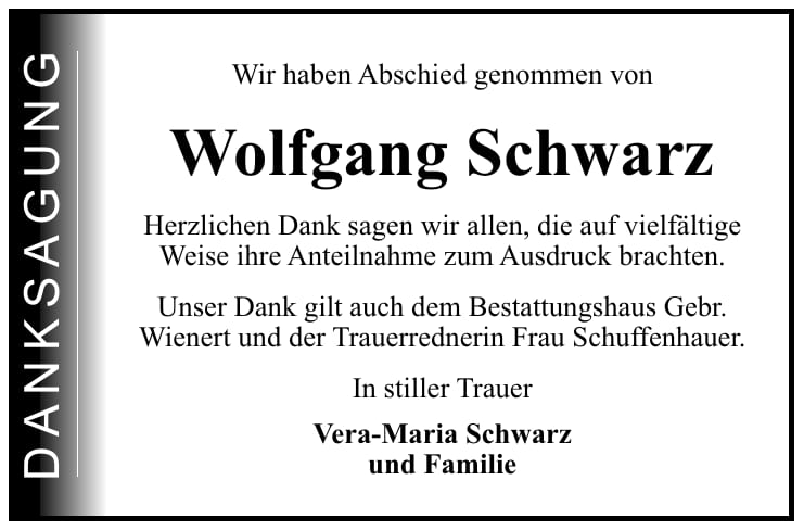 Danksagung Wolfgang Schwarz