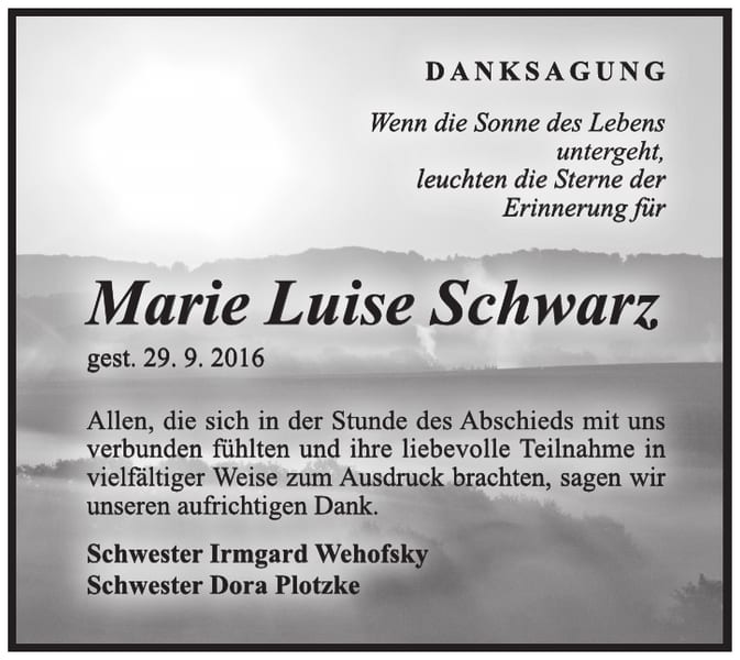 Danksagung Marie Luise Schwarz