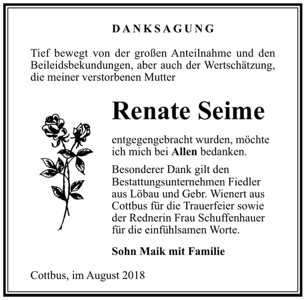 Danksagung Renate Seime