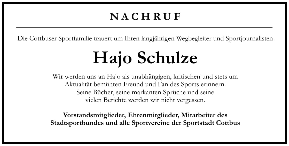 Nachruf Hajo Schulze