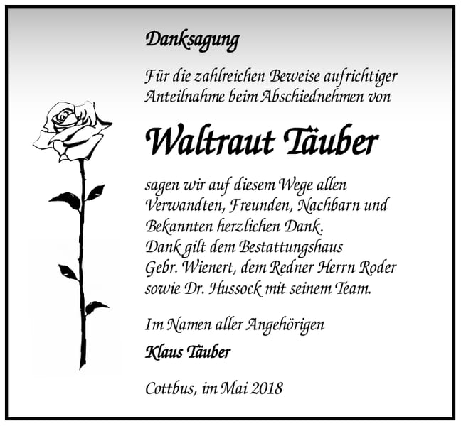 Danksagung Waltraut Täuber