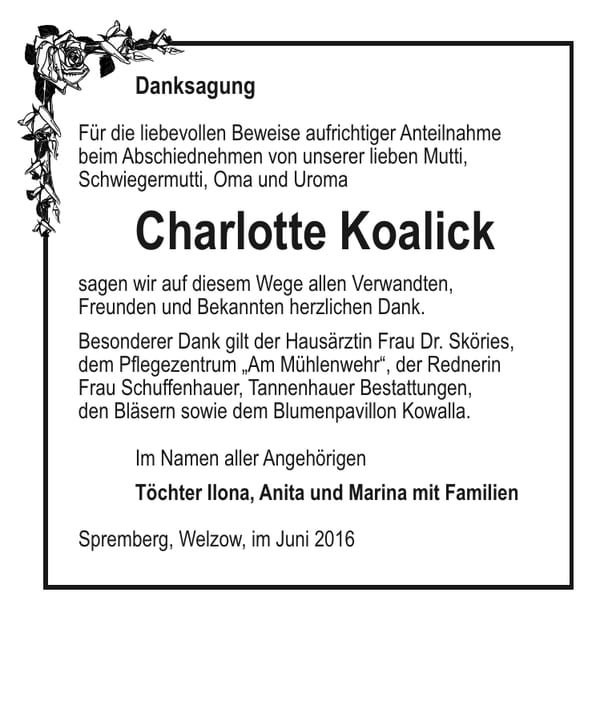 Danksagung Charlotte Koalick