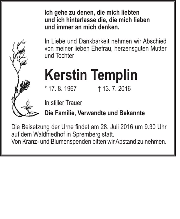 Traueranzeige Kerstin Templin