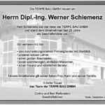 Traueranzeige Herrn Dipl.-Ing. Werner Schiemenz