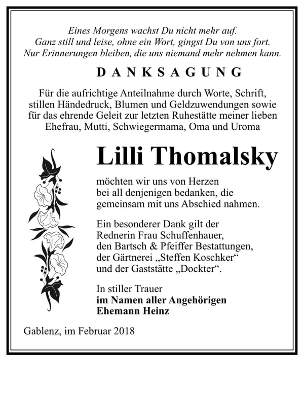 Danksagung Lilli Thomalsky