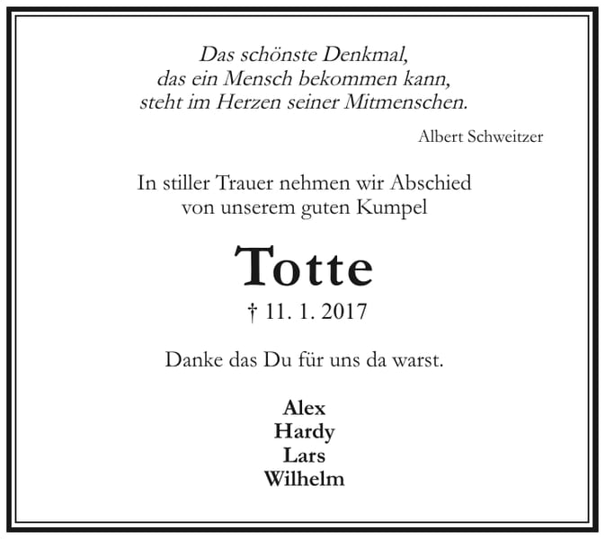 Traueranzeige Totte