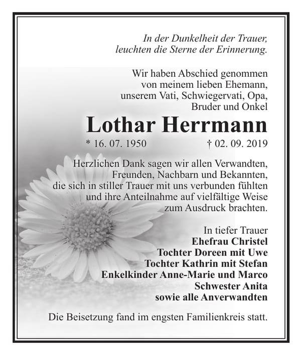 Traueranzeige Lothar Herrmann