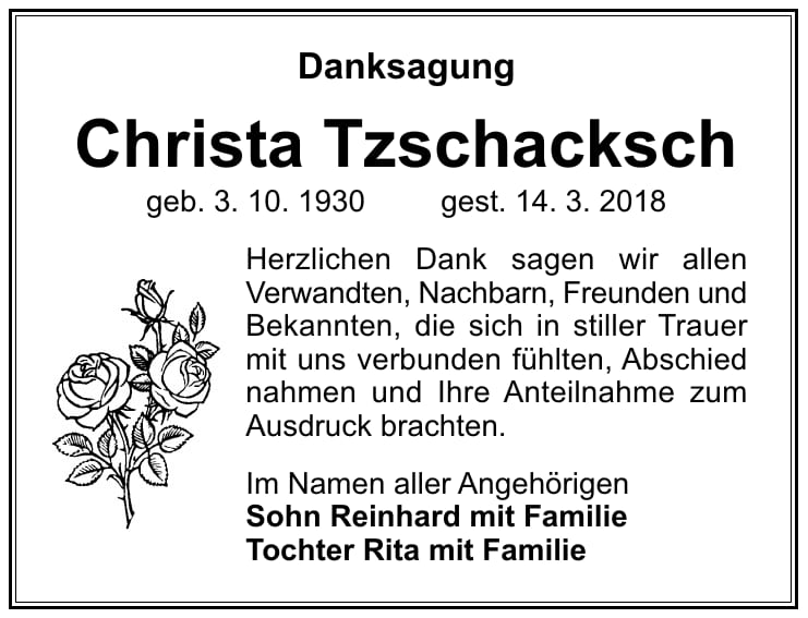 Danksagung Christa Tzschacksch