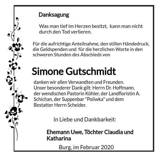 Traueranzeige Simone Gutschmidt