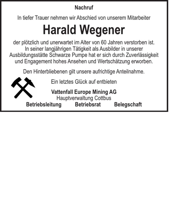 Nachruf Harald Wegener