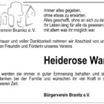 Nachruf Heiderose Wank