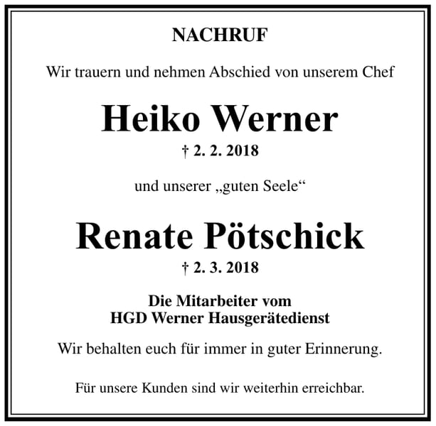 Nachruf Renate Pötschick