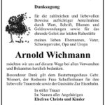 Danksagung Arnold Wichmann
