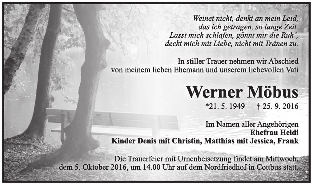 Traueranzeige Werner Möbus