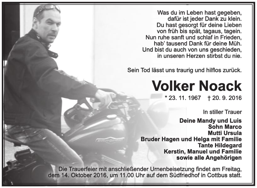 Traueranzeige Volker Noack