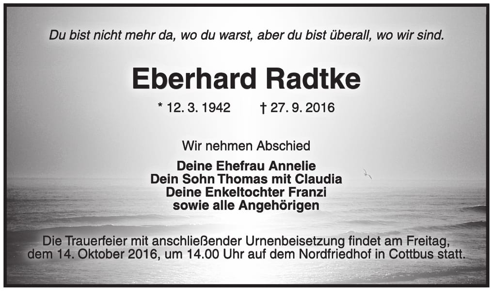Traueranzeige Eberhard Radtke