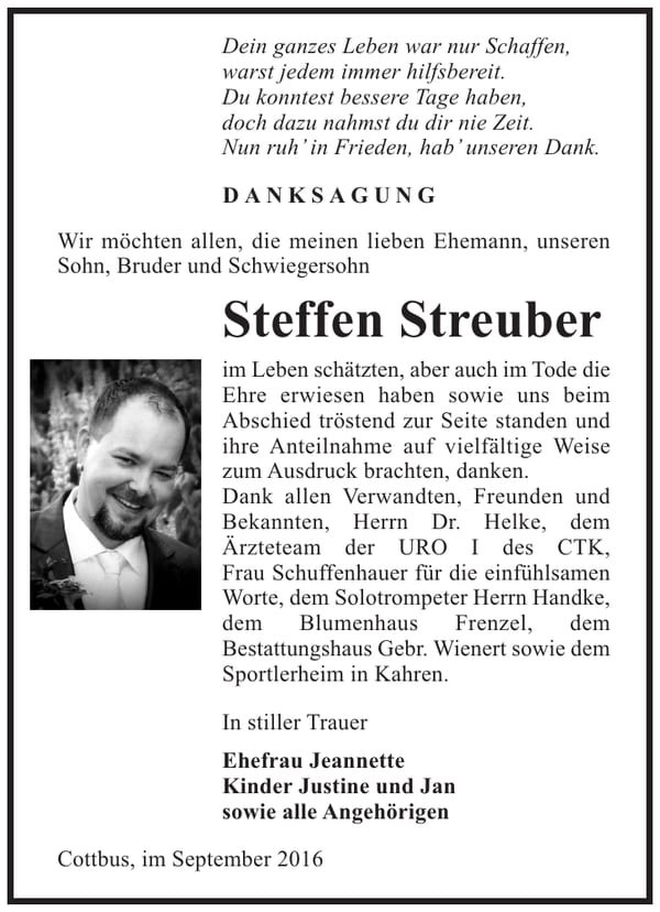 Danksagung Steffen Streuber