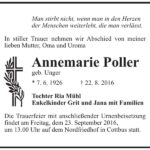 Traueranzeige Annemarie Poller, geb. Unger