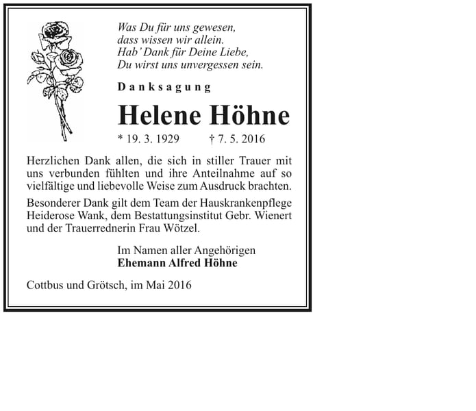 Danksagung Helene Höhne