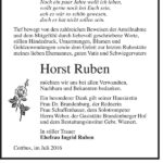 Danksagung Horst Ruben