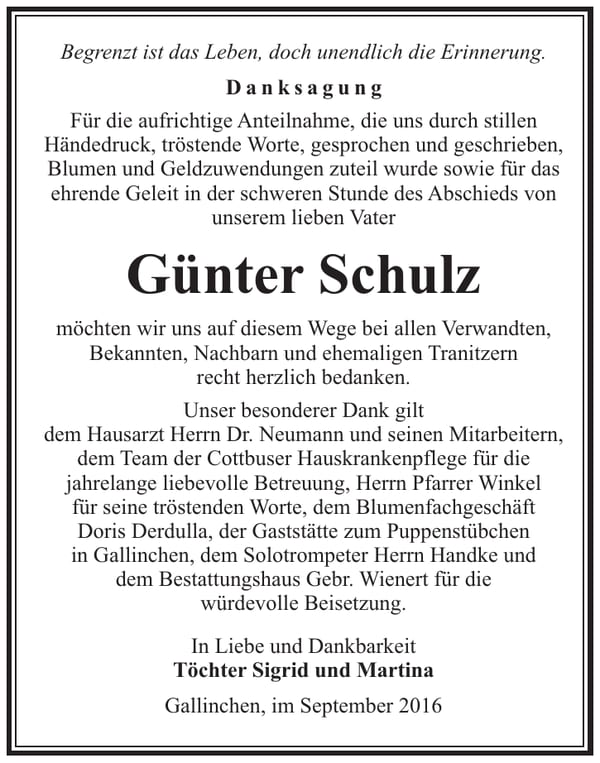 Danksagung Günter Schulz