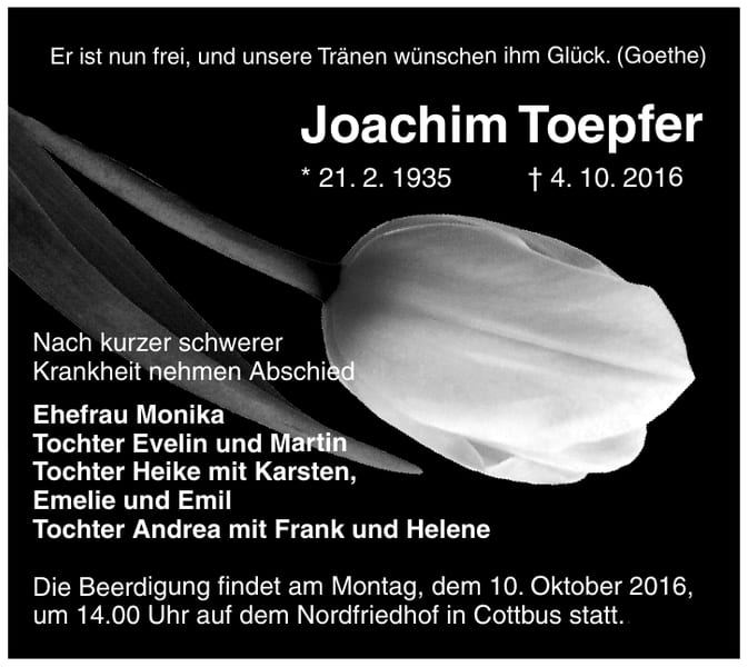 Traueranzeige Joachim Toepfer