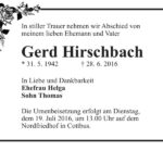 Traueranzeige Gerd Hirschbach