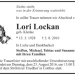 Traueranzeige Lori Lockan, geb. Klenke