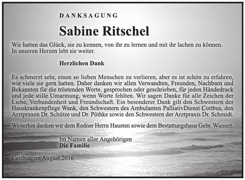 Danksagung Sabine Ritschel