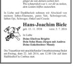 Traueranzeige Hans-Joachim Biele