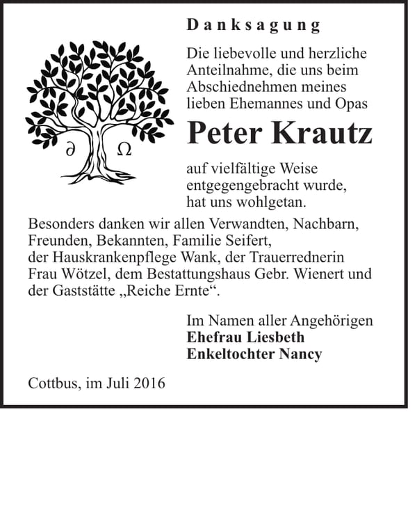 Danksagung Peter Krautz
