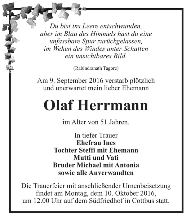 Traueranzeige Olaf Herrmann