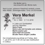 Traueranzeige Vera Merkel, geb. Liedtke