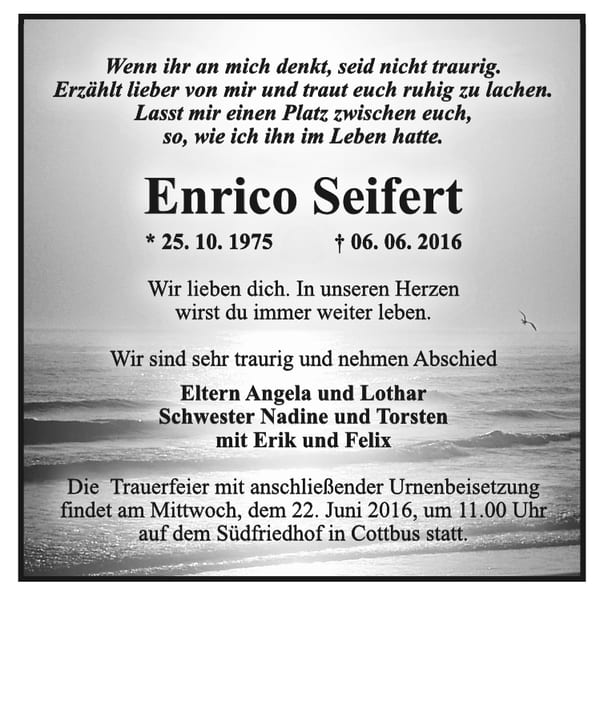 Traueranzeige Enrico Seifert