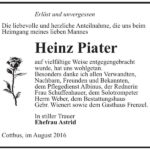 Danksagung Heinz Piater