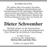 Danksagung Dieter Schwember