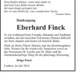 Danksagung Eberhard Finck