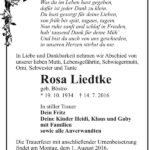 Traueranzeige Rosa Liedtke, geb. Böstro