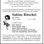 Traueranzeige Sabine Ritschel, geb. Melzer