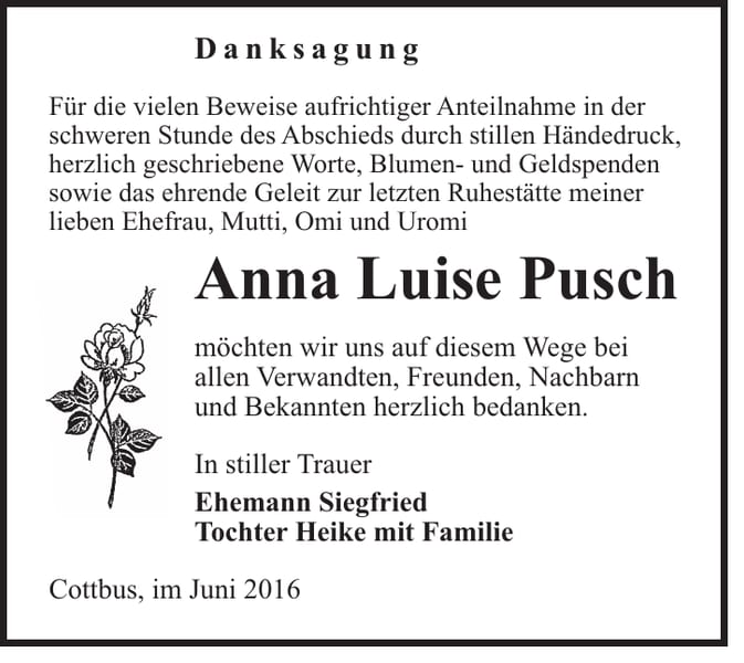 Danksagung Anna Luise Pusch