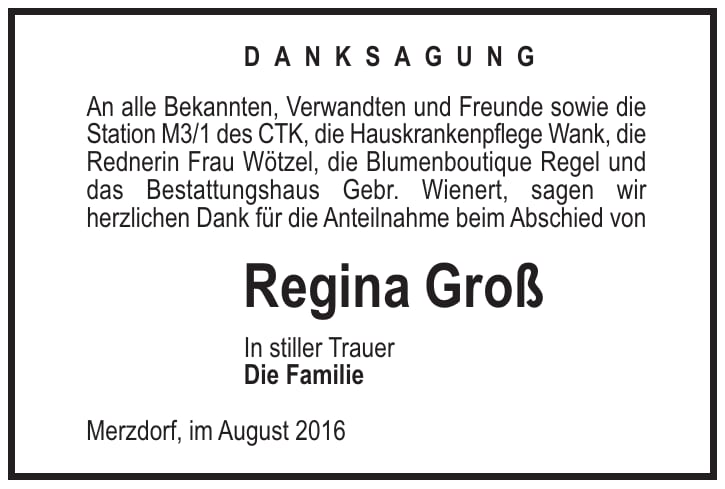 Danksagung Regina Groß