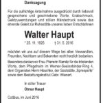 Danksagung Walter Haupt