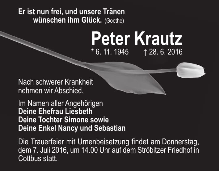 Traueranzeige Peter Krautz