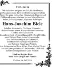 Danksagung Hans-Joachim Biele