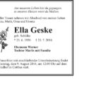 Traueranzeige Ella Geske, geb. Schülke
