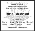 Traueranzeige Frank Rabenhorst
