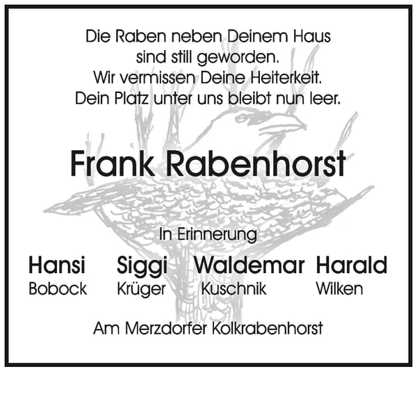 Traueranzeige Frank Rabenhorst