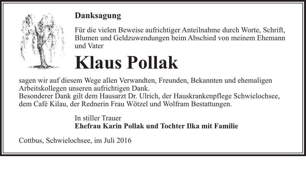 Danksagung Klaus Pollak