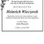 Danksagung Heinrich Wieczorek