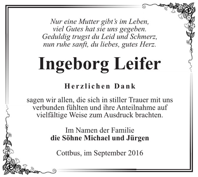 Danksagung Ingeborg Leifer
